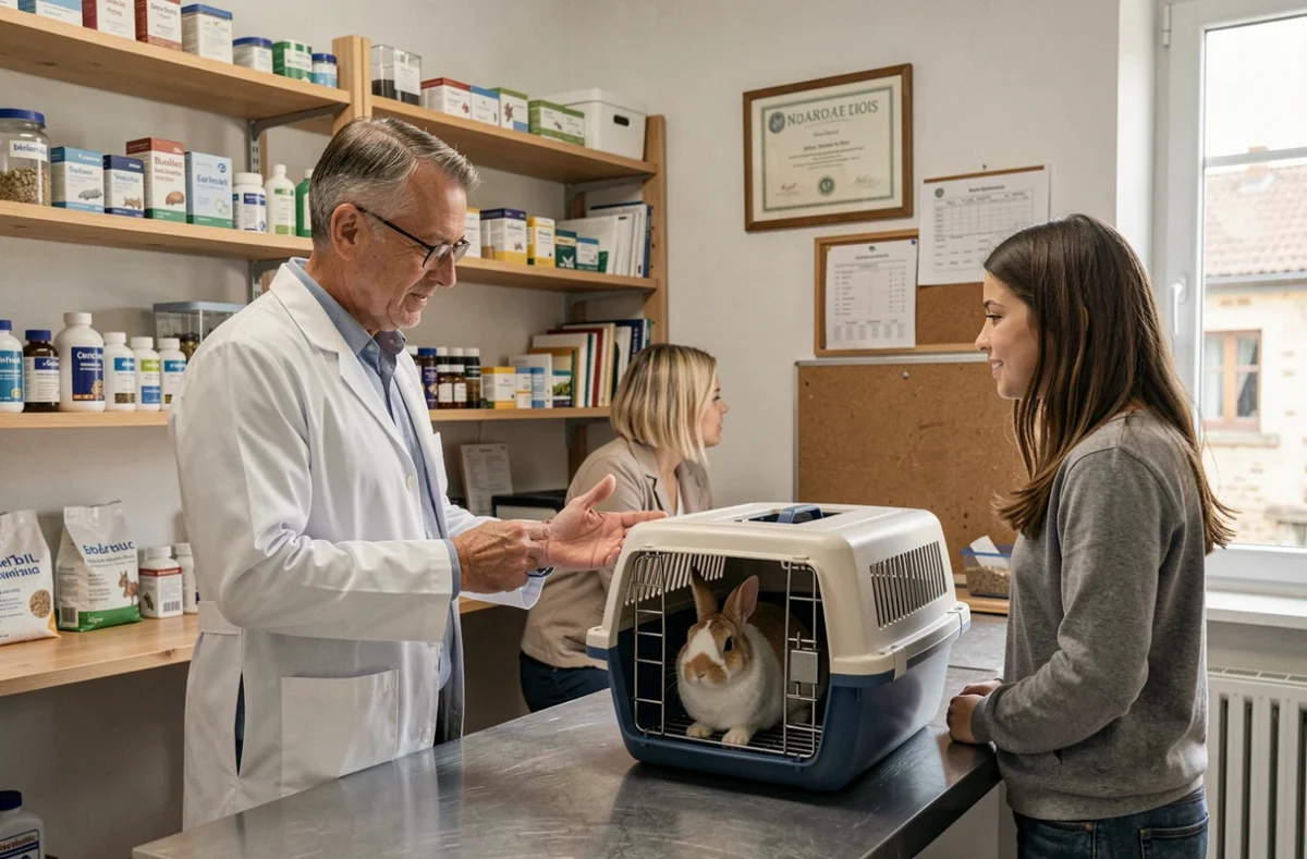 Consultation vétérinaire avec un couple et leur lapin au Cabinet Vétérinaire des Coutures dans le Loiret