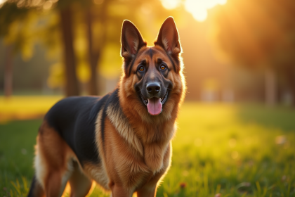 Chien allemand de berger en plein air dans un parc ensoleille