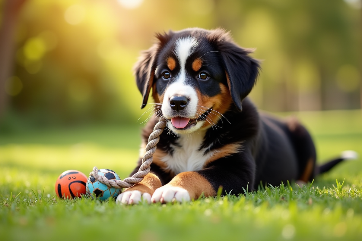 Chiot bernese jouant dans l