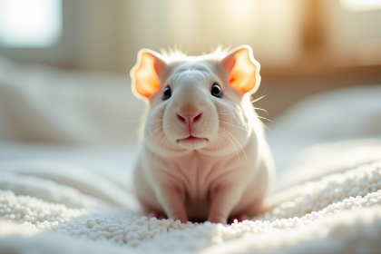 Cochon d'Inde sans poil sur lit blanc lumineux
