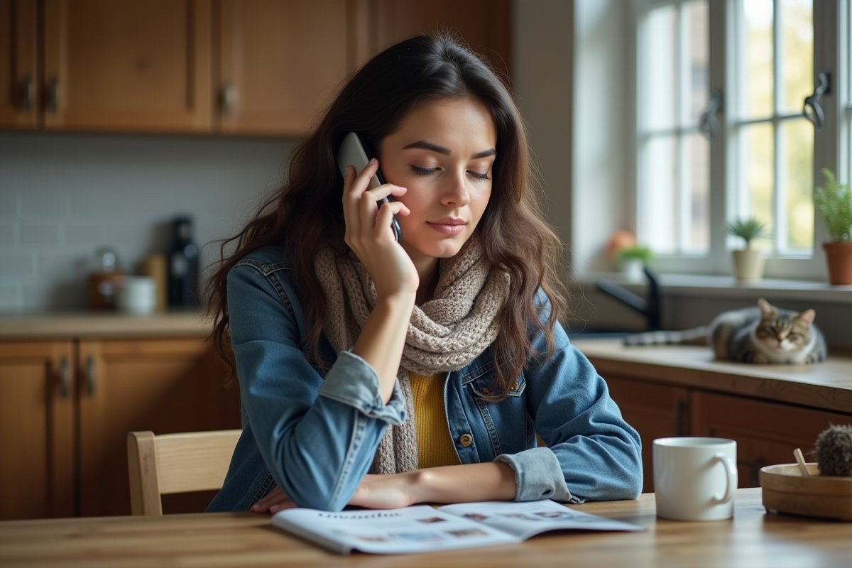 Jeune femme au téléphone avec leaflet animal rescue