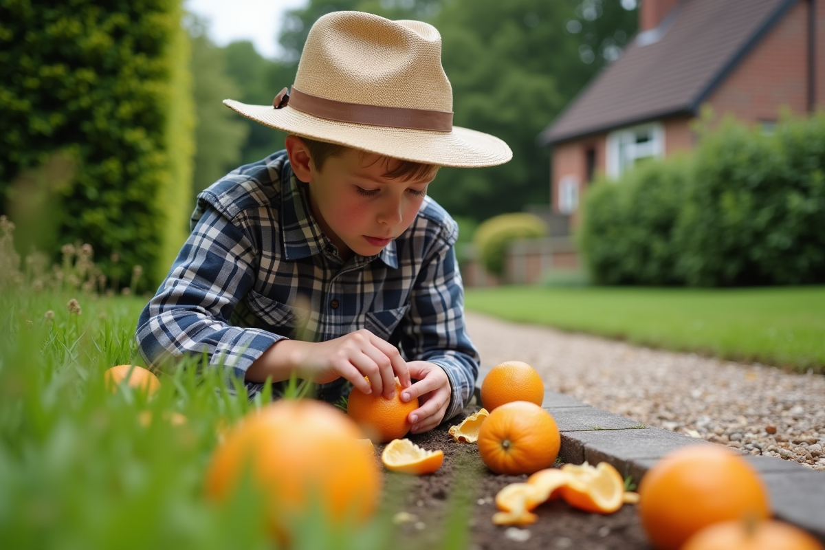 Adolescent plaçant des écorces d