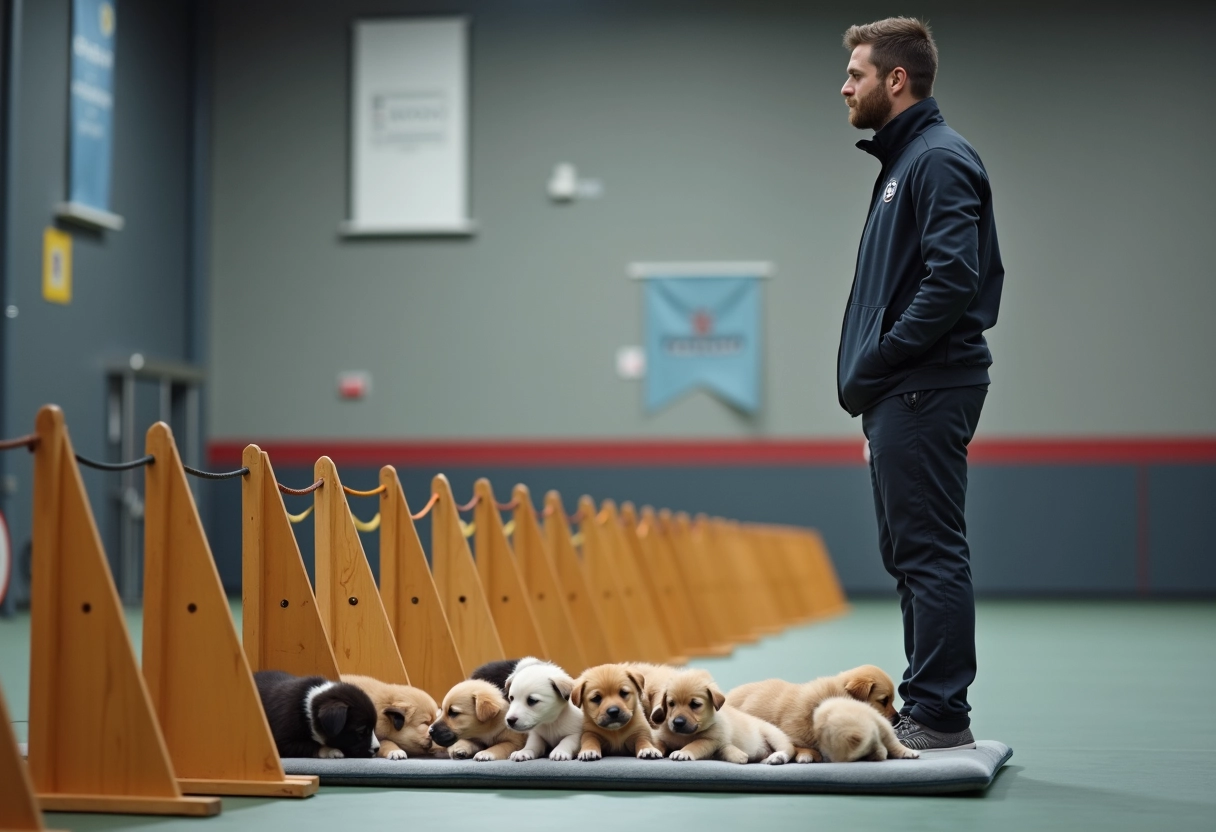 Groupe de petits chiots reposant près d