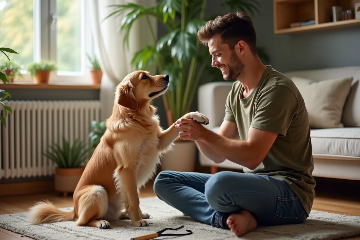 Jeune homme tenant la patte d