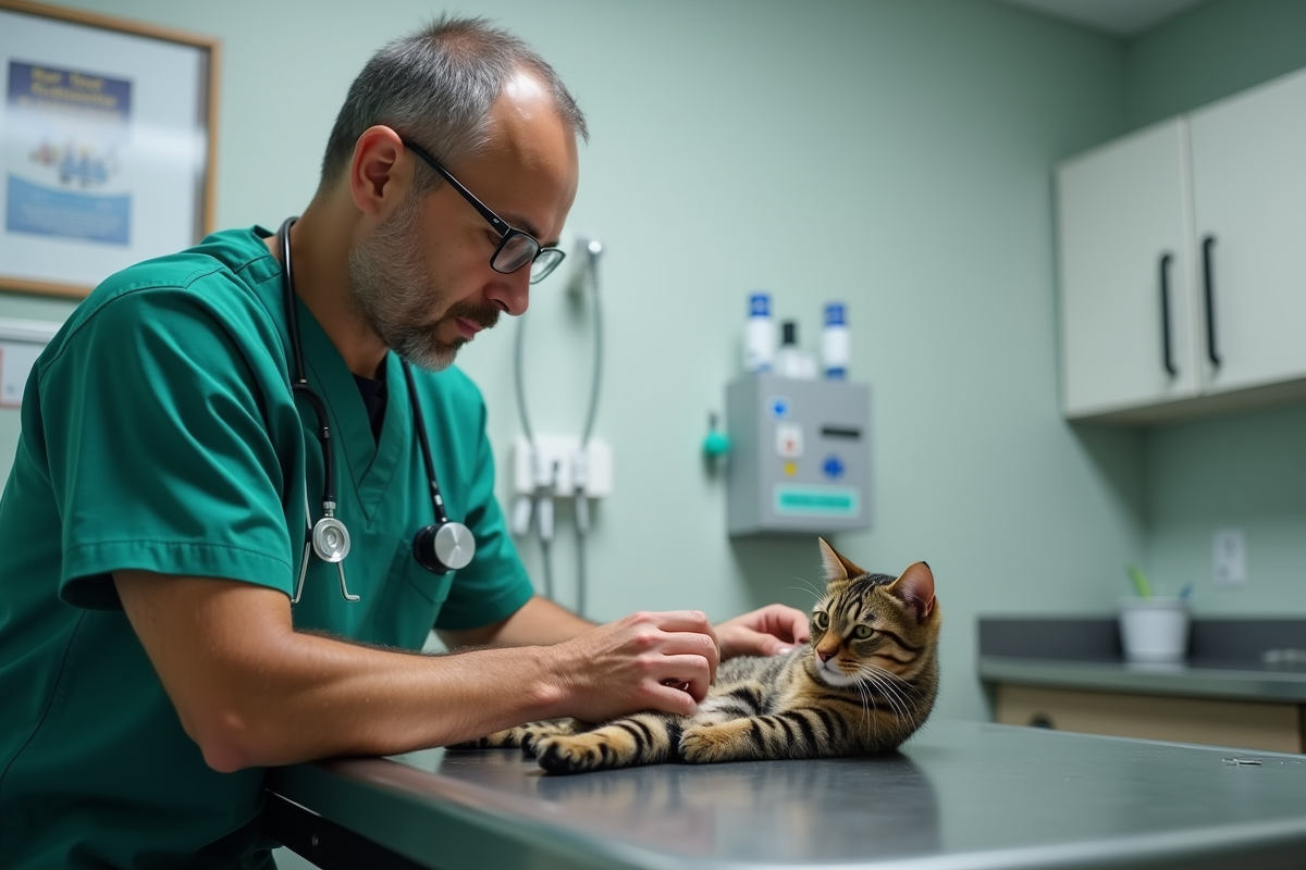 Vétérinaire montrant comment sentir des chatons dans un cabinet