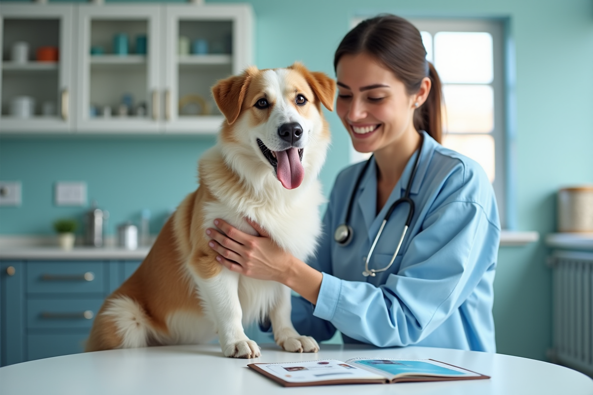 Vétérinaire examinant un chien en clinique moderne